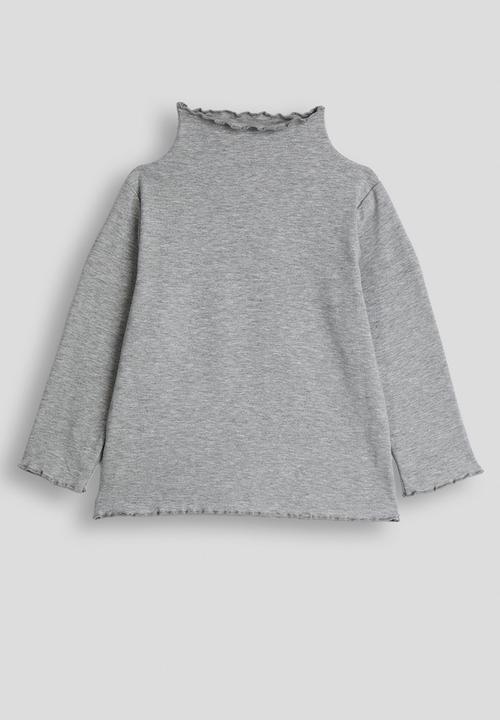 Pop Candy - High neck lettuce hem top - grey