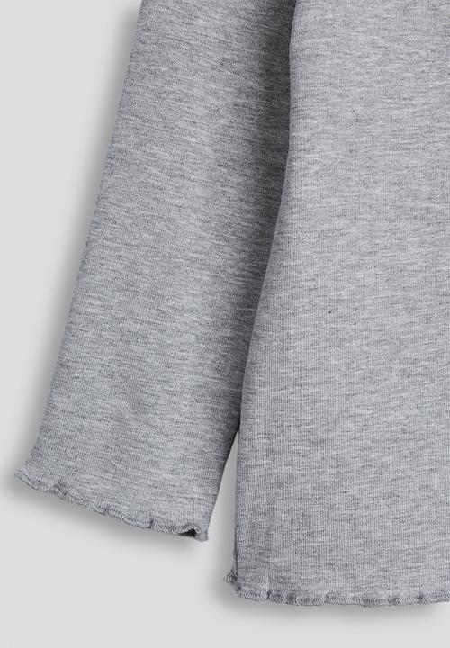 Pop Candy - High neck lettuce hem top - grey