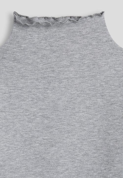 Pop Candy - High neck lettuce hem top - grey