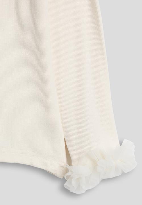 Pop Candy - Ribbed top with mesh ruffle cuffs - floral white