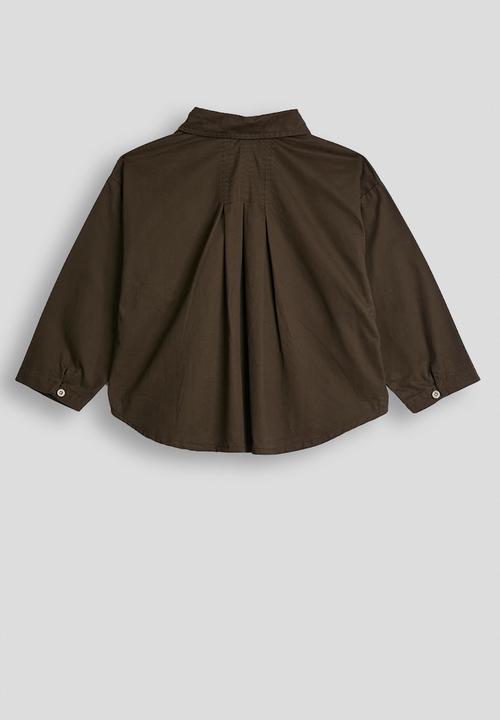 Pop Candy - High-low shirt with breast pocket design - dark brown