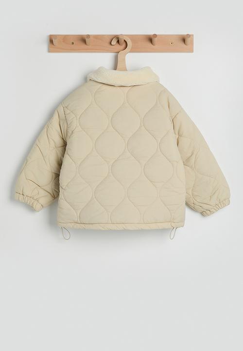 Pop Candy - Onion quilted jacket with faux shearling collar - light beige