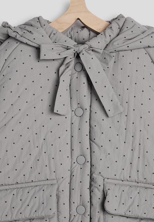 Pop Candy - Micro dot neck tie puffer jacket - grey/aop