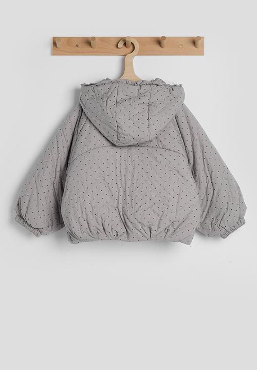 Pop Candy - Micro dot neck tie puffer jacket - grey/aop