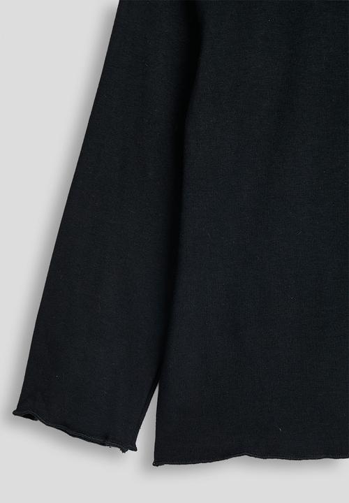 Pop Candy - High neck lettuce hem top - black