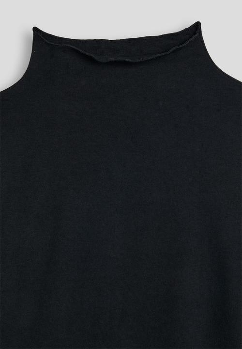 Pop Candy - High neck lettuce hem top - black