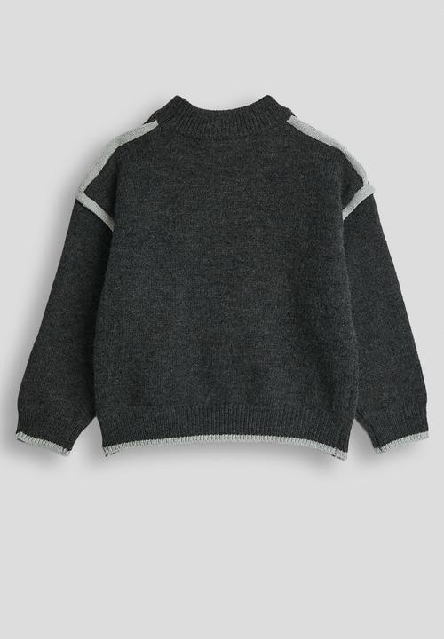 Pop Candy - Knit whipstitch contrast sweater - dark grey heather