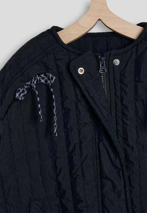 Pop Candy - Taffeta collarless quilted jacket - dark navy