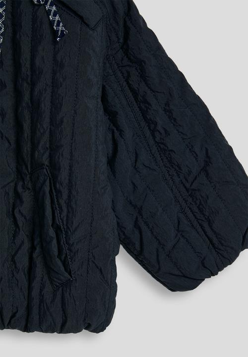 Pop Candy - Taffeta collarless quilted jacket - dark navy