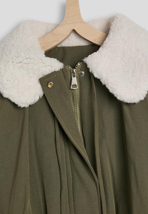 Pop Candy - Shearling collar bomber jacket - moss green