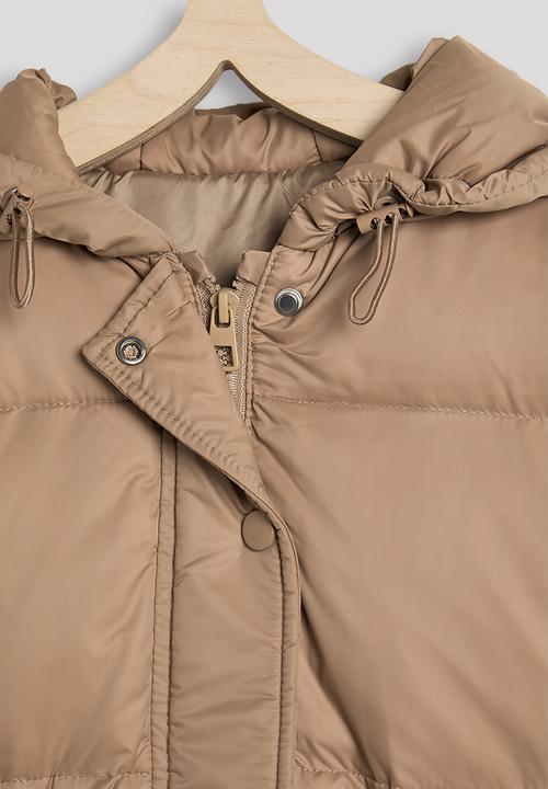 Pop Candy - Fluffy ear hooded puffer jacket - light brown
