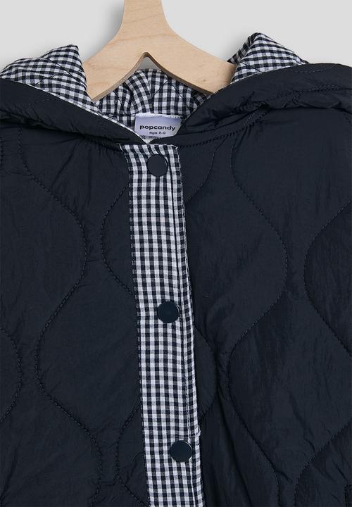 Pop Candy - Onion quilted hooded jacket - black/navy gingham