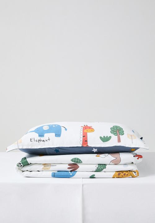 Pop Candy - Safari animals multi duvet cover set - off white/blue