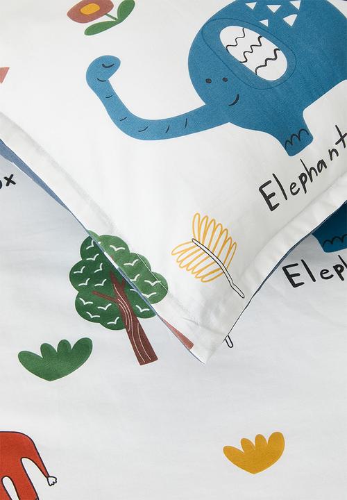 Pop Candy - Safari animals multi duvet cover set - off white/blue