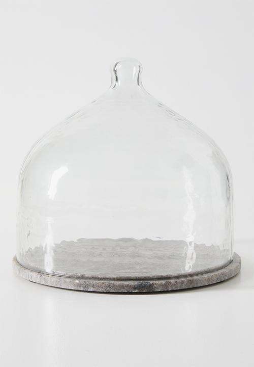 Marble Cheese Board with Hammered Glass Dome - Grey