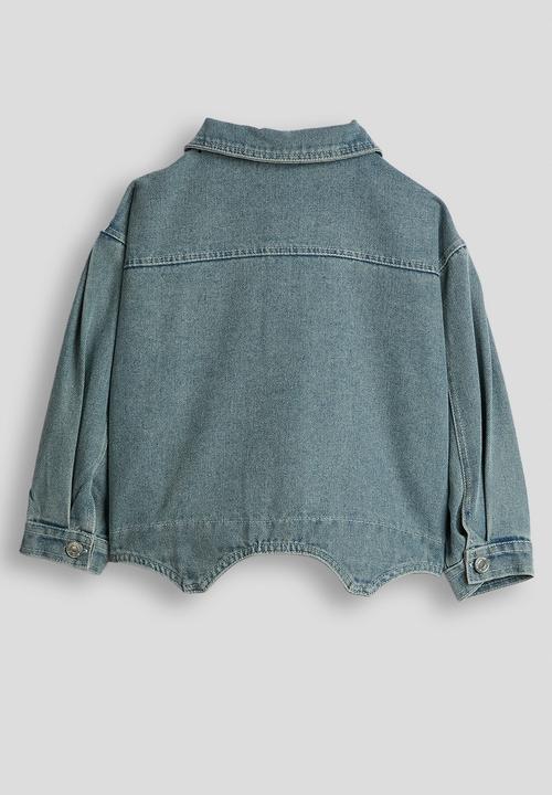 Pop Candy - Back cut-out hemline denim jacket - light blue