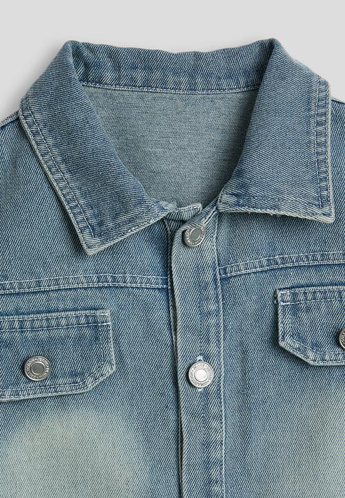 Pop Candy - Back cut-out hemline denim jacket - light blue
