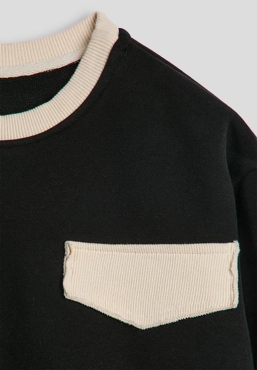 Pop Candy - Ribbed pocket sweatshirt - black/parchment white