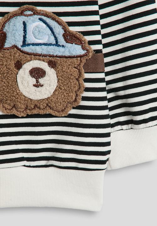 Pop Candy - Canvas strap embroidered bear sweatshirt - black stripes
