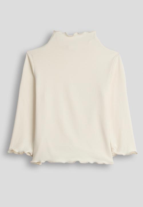 Pop Candy - High neck lettuce hem top - cream
