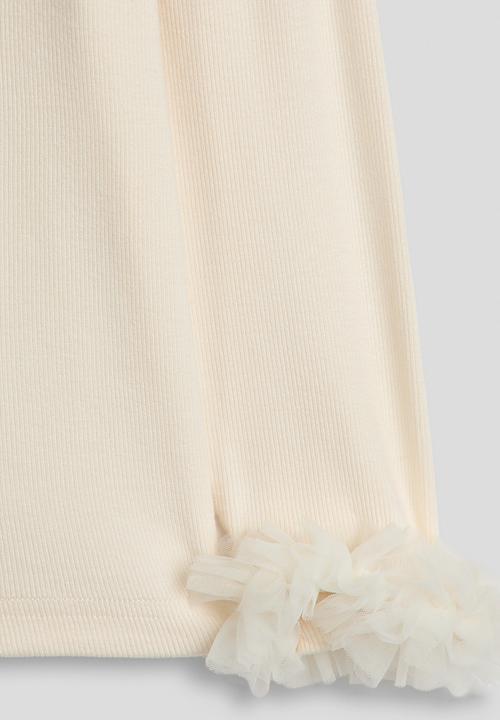 Pop Candy - Ribbed top with mesh ruffle cuffs - cream