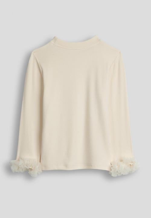 Pop Candy - Ribbed top with mesh ruffle cuffs - cream