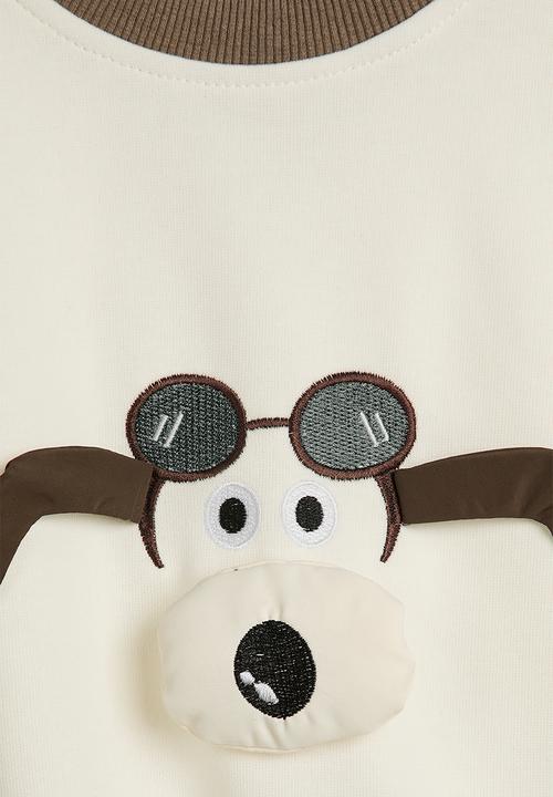 Pop Candy - Dog embroidered sweatshirt - cream/khaki green