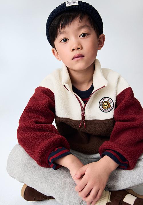 H&M - Zip-top teddy sweatshirt - dark brown/colour block
