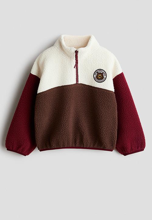 H&M - Zip-top teddy sweatshirt - dark brown/colour block
