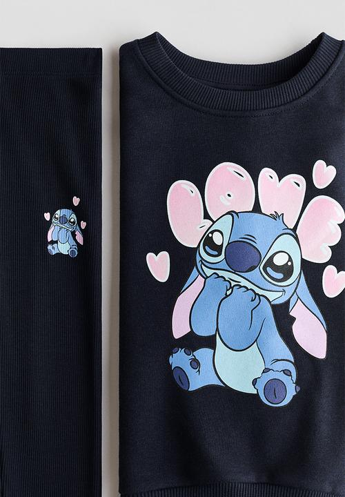 H&M - 2-piece top and leggings set - navy blue/lilo & stitch