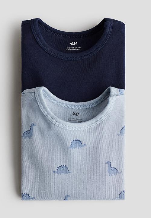 H&M - 2-pack long-sleeved bodysuits - navy blue/dinosaurs