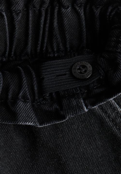 H&M - Wide leg paper bag jeans - washed denim black