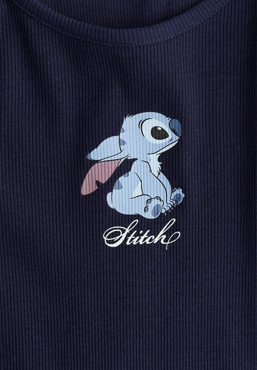 H&M - Print-motif cotton top - navy blue/lilo & stitch
