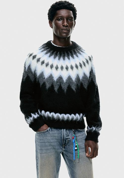 H&M - Loose fit jacquard-knit jumper - black/patterned
