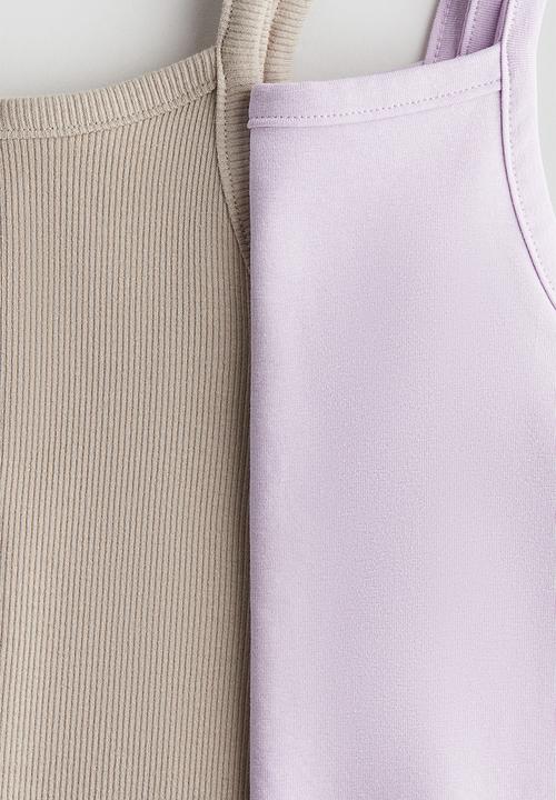 H&M - 2-Pack cotton strappy tops - light purple/beige