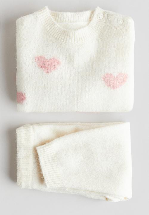 H&M - 2-piece knitted set - light beige/hearts