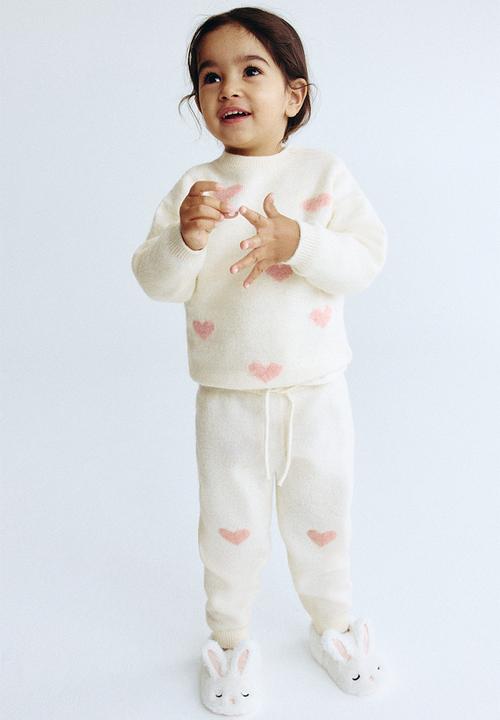 H&M - 2-piece knitted set - light beige/hearts