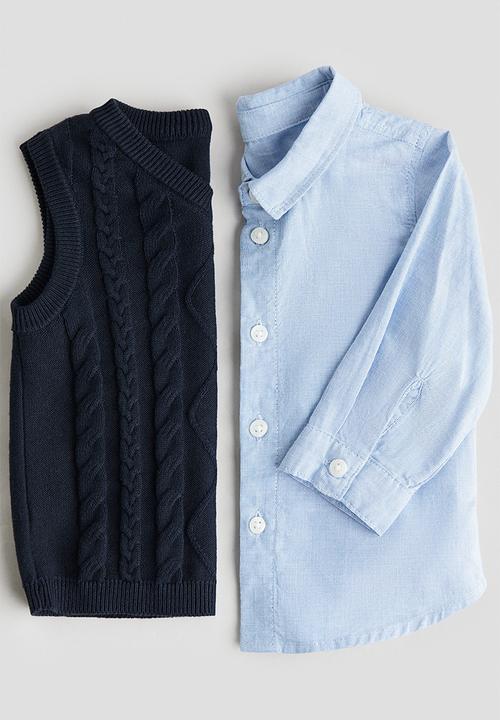 H&M - 2-Piece shirt and sweater vest set - navy blue/light blue