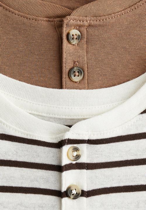 H&M - 2-pack henley t-shirts - white/striped