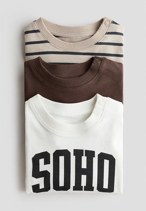 H&M - 3-Pack long-sleeved T-shirts - brown/soho