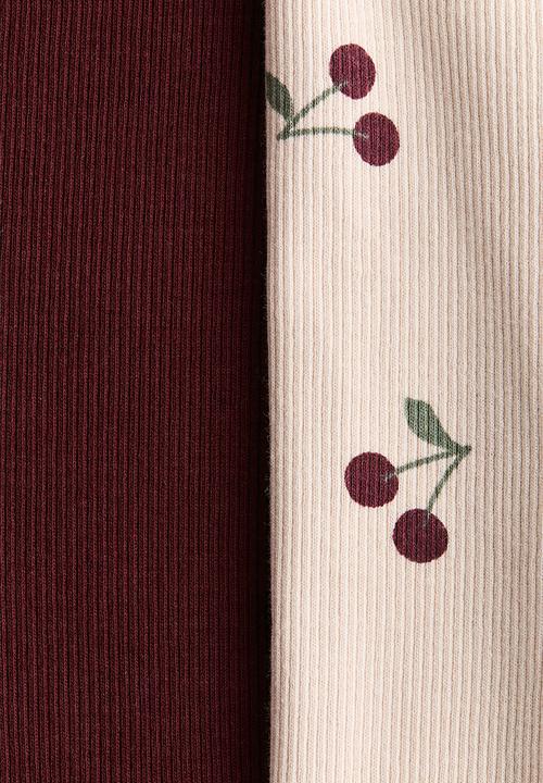 H&M - 2-Pack ribbed cotton leggings - light dusty pink/cherries
