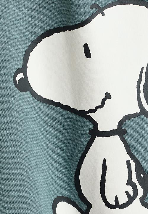 H&M - Oversized brushed-inside sweatshirt - dusty green/snoopy