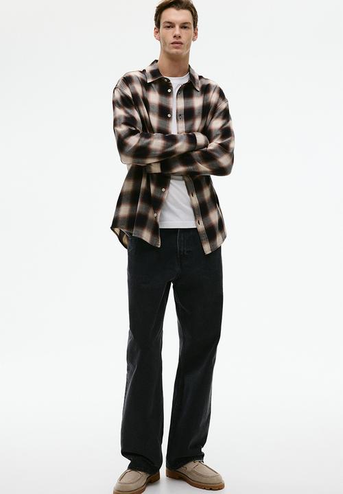 Relaxed fit flannel shirt - dark brown/checked - 1289476002