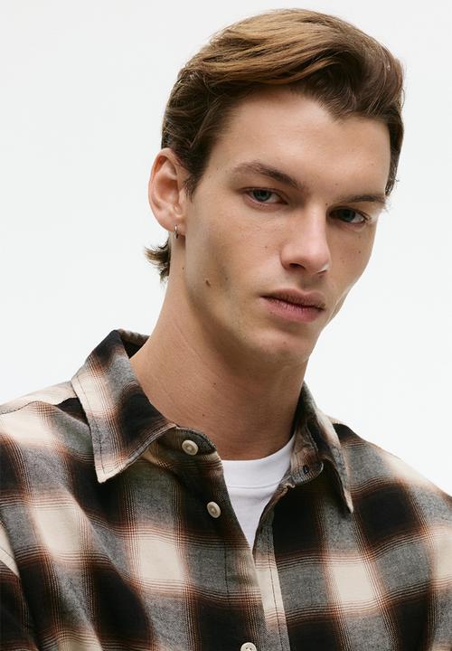 H&M - Relaxed fit flannel shirt - dark brown/checked