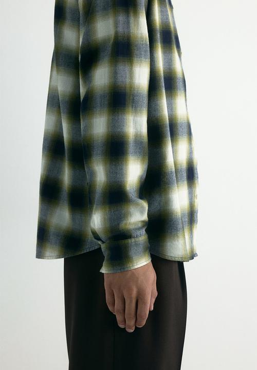 H&M - Relaxed fit flannel shirt - dark green/checked
