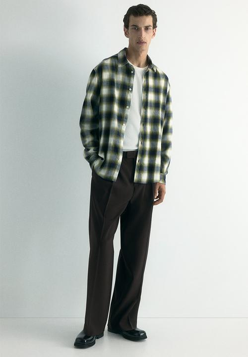H&M - Relaxed fit flannel shirt - dark green/checked