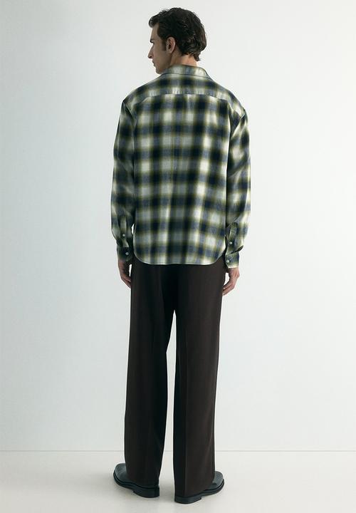 H&M - Relaxed fit flannel shirt - dark green/checked