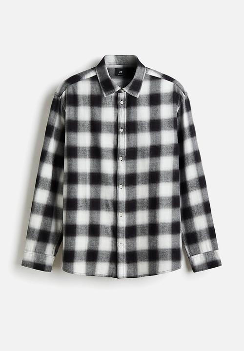 Relaxed fit flannel shirt - black/grey checked - 1289476006