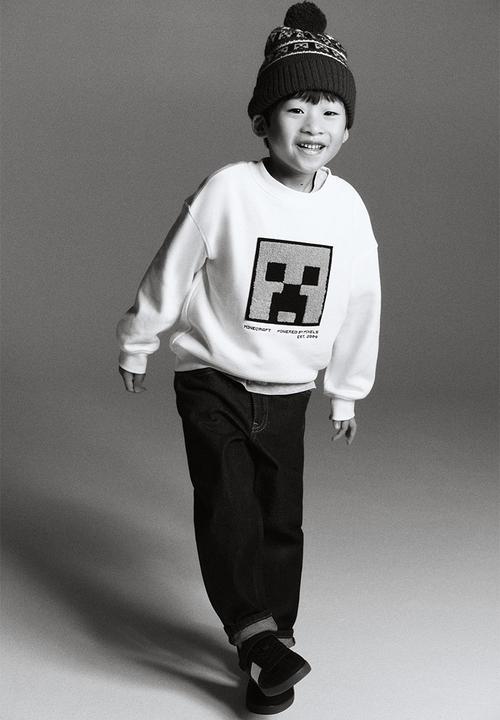 H&M - Oversized printed sweatshirt - white/minecraft