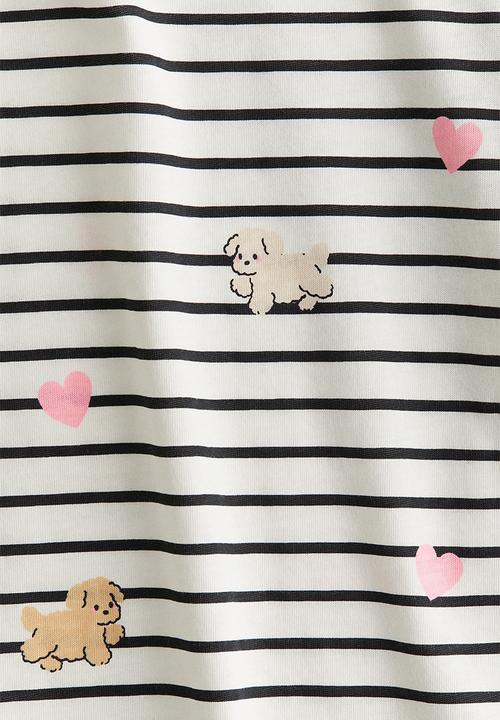 H&M - Printed flutter-sleeved top - white/black striped